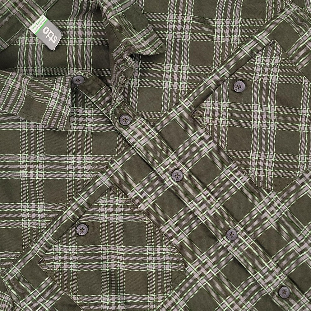 Stio Shirt Mens 2XL Green Gray Plaid Junction Midweight Flannel Long Sleeve